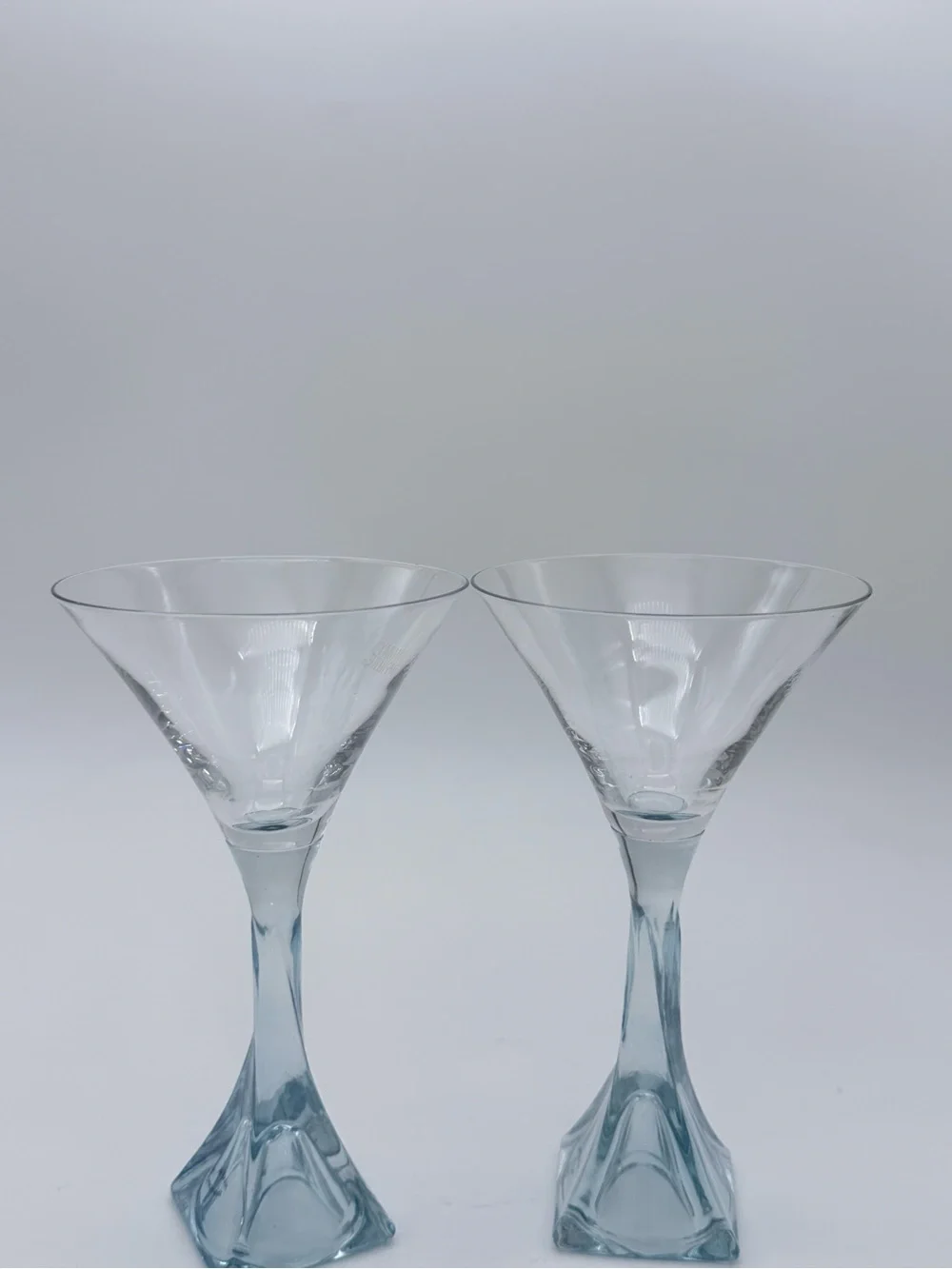 Vtg. LTD Bombay Blue Sapphire Mariner Martini Glasses Set W/Built In Shot Glass